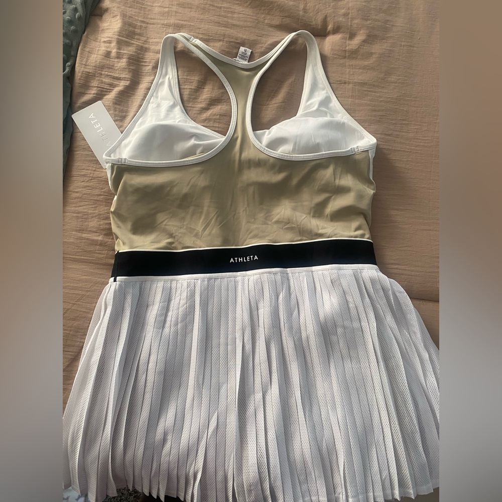 NWT Athleta White Tennis Dress with Black Waistband - Picture 3 of 5
